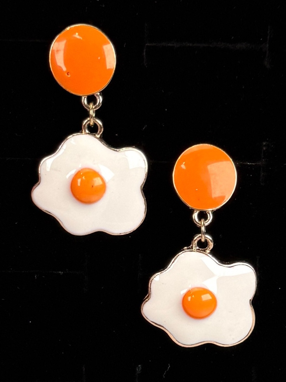 Goldtone White & Orange Enamel Floral Egg Drop Earrings